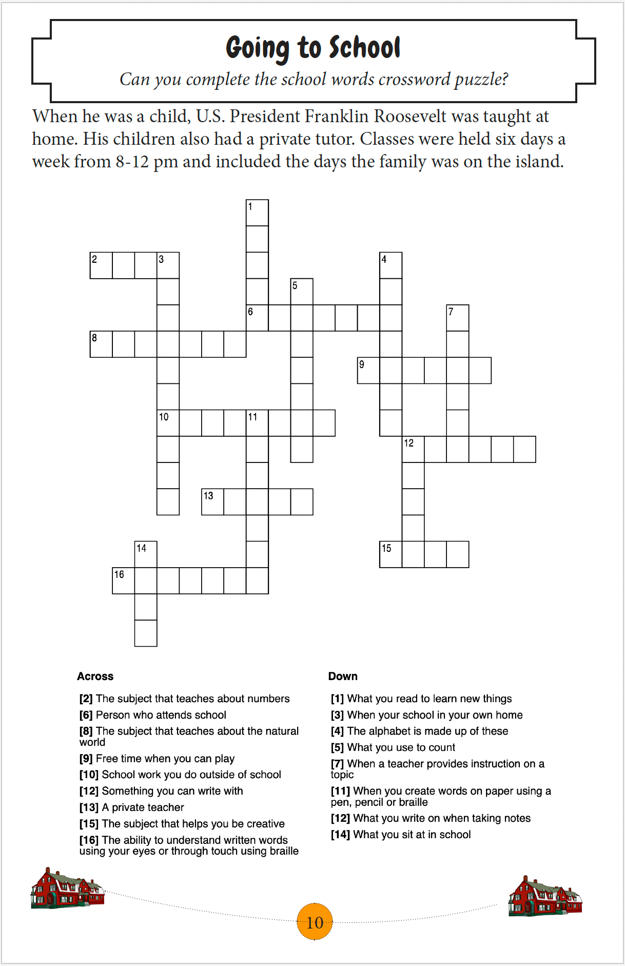 A Going to School crossword puzzle